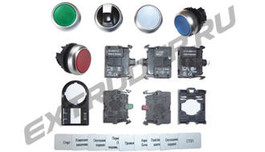 Indicator attachments, illuminated pushbuttons, pushbuttons, toggle handles, insert shields, label holders, LED elements